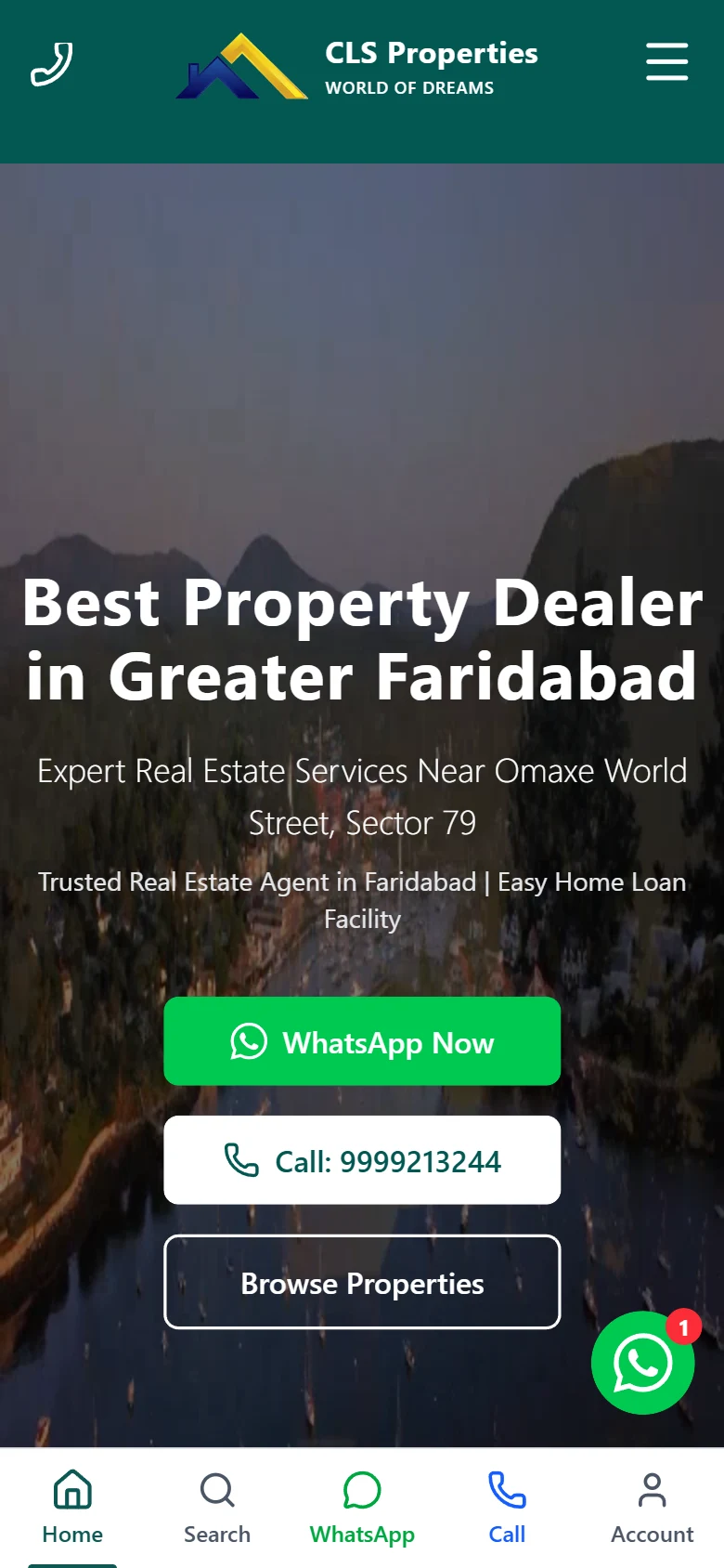 CLS Properties website on a phone